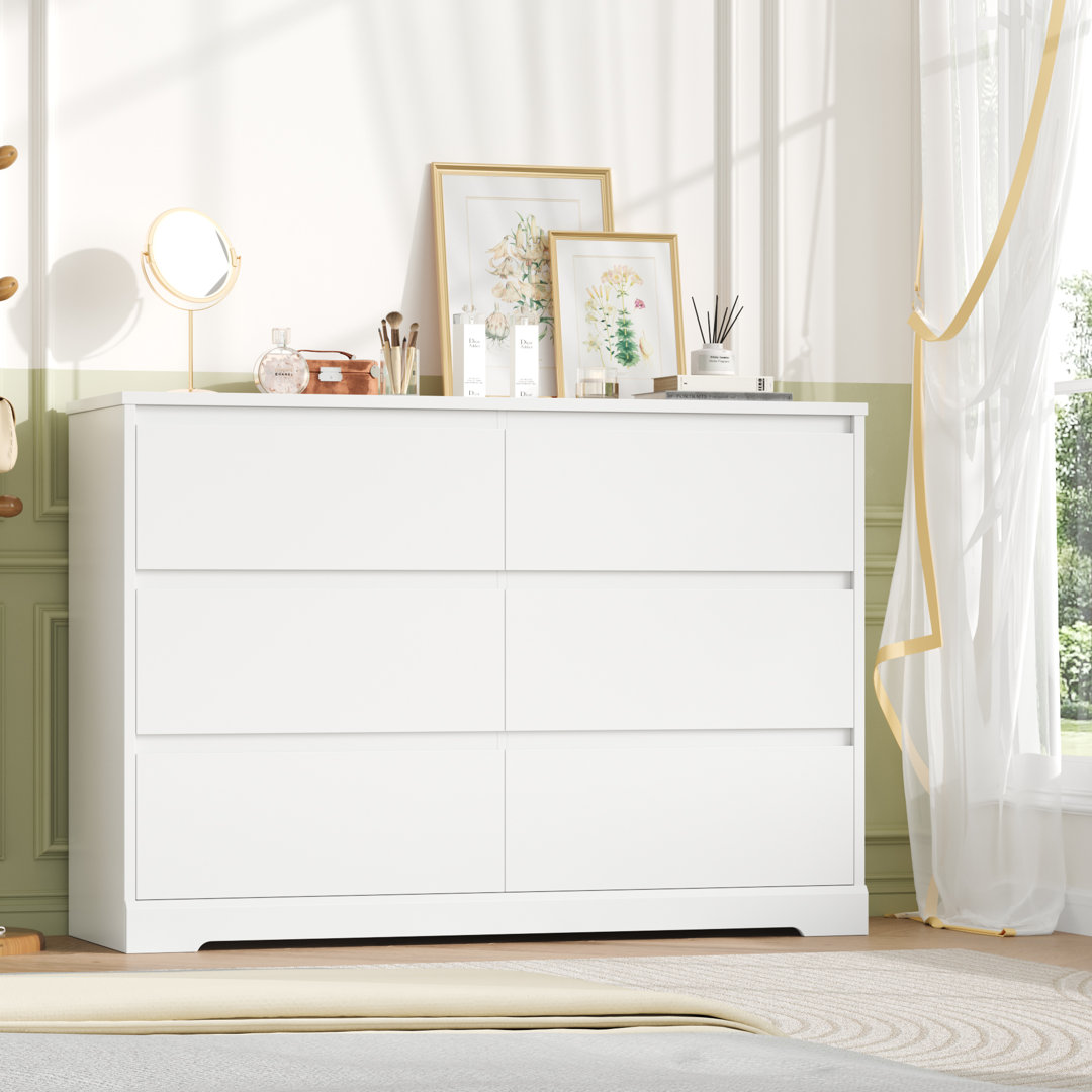 6 Drawer 47.2" W Wood Modern Double Dresser